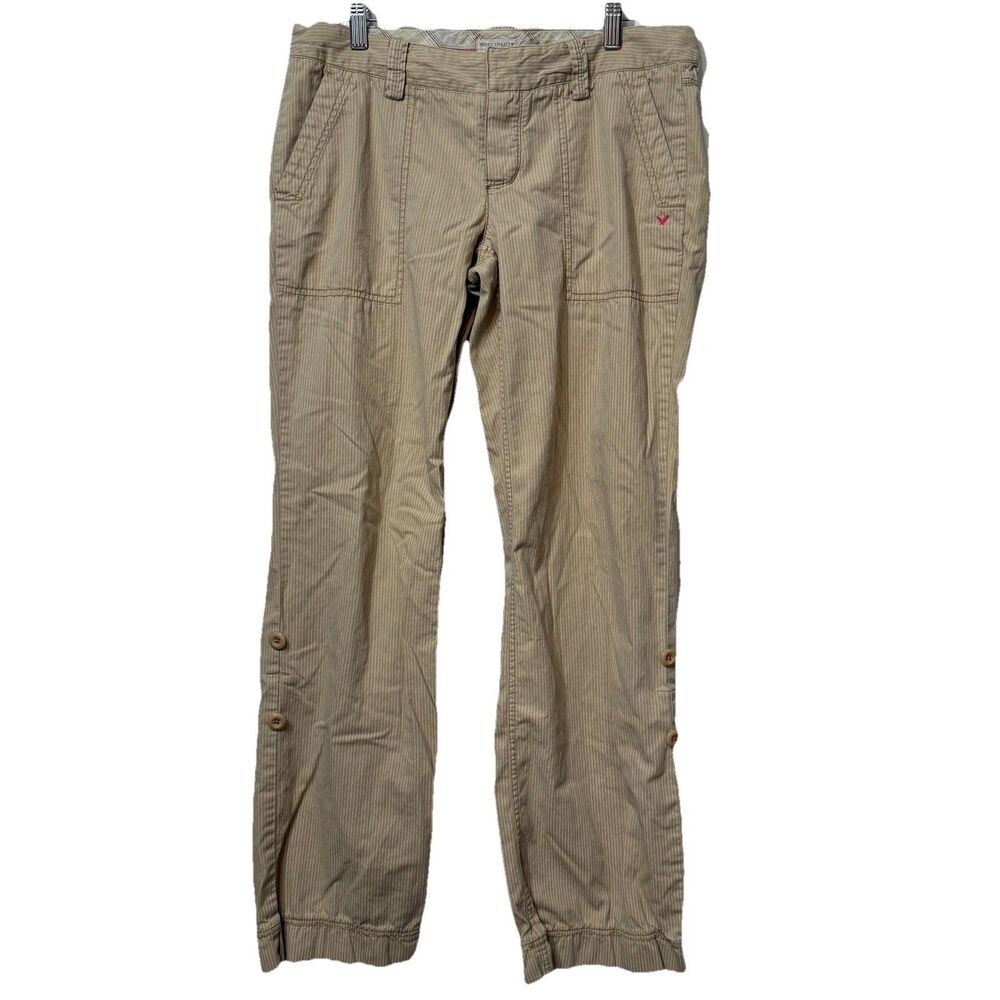 American Eagle Women’s Y2K Convertible Tan Stretch Pin Striped Wide Leg Pants 8